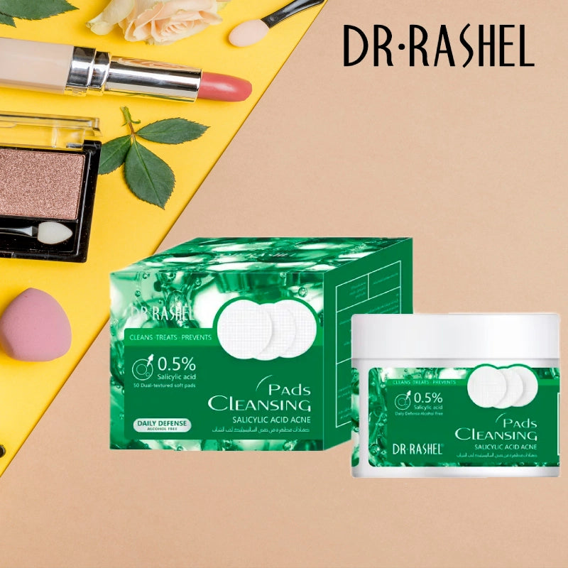 DR RASHEL Salicylic Acid Acne Cleansing Pads Facial Mask Acne Treatment Cotton Pads - 50 Dual - Textured Soft Pads - Green DR RASHEL Salicylic Acid Acne Cleansing Pads Facial Mask Acne Treatment Cotton Pads - 50 Dual - Textured Soft Pads - Green