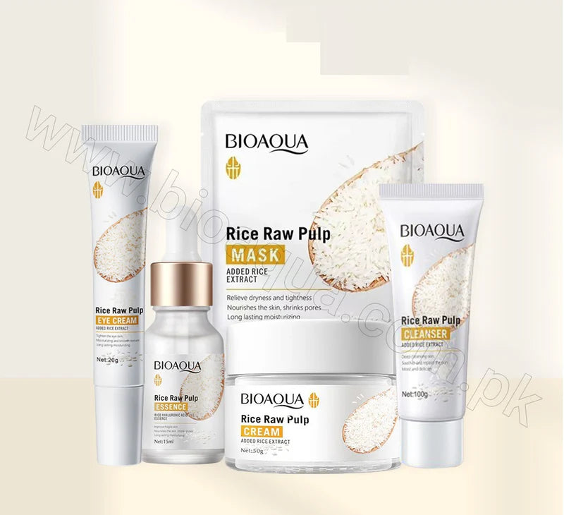 Bioaqua Pack of 5 Rice Raw Pulp Whitening Skincare Products Set Bioaqua Pack of 5 Rice Raw Pulp Whitening Skincare Products Set