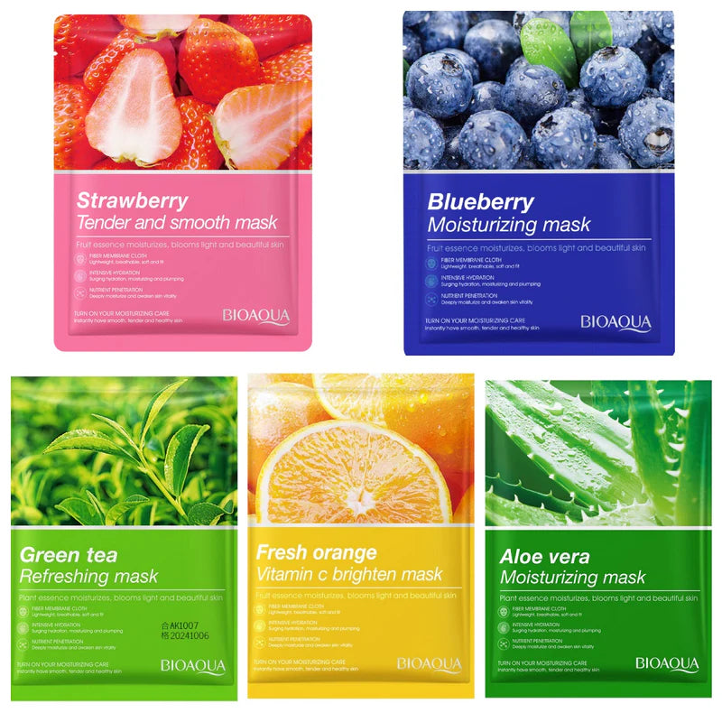 BioAqua Pack of 5 Fruits & Plants Extract Facial Mask Sheet BioAqua Pack of 5 Fruits & Plants Extract Facial Mask Sheet