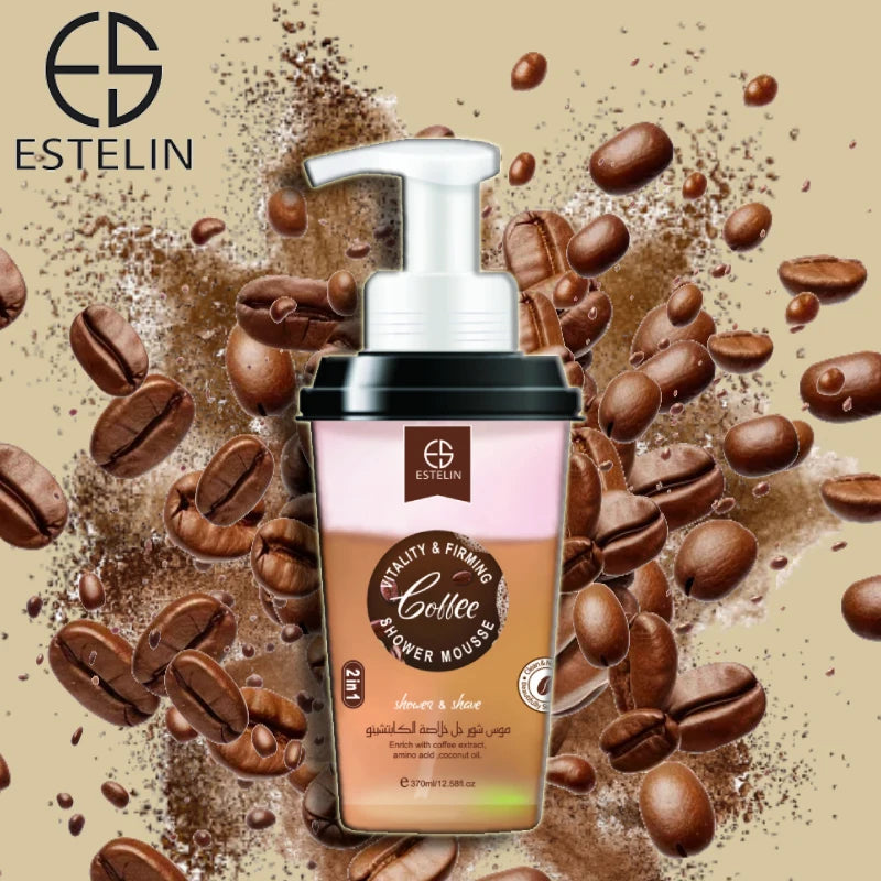 Estelin Cappuccino coffee shower mousse Moisten, relieve skin, clean, cool and refreshing by Dr.Rashel - 370ml Estelin Cappuccino coffee shower mousse Moisten, relieve skin, clean, cool and refreshing by Dr.Rashel - 370ml
