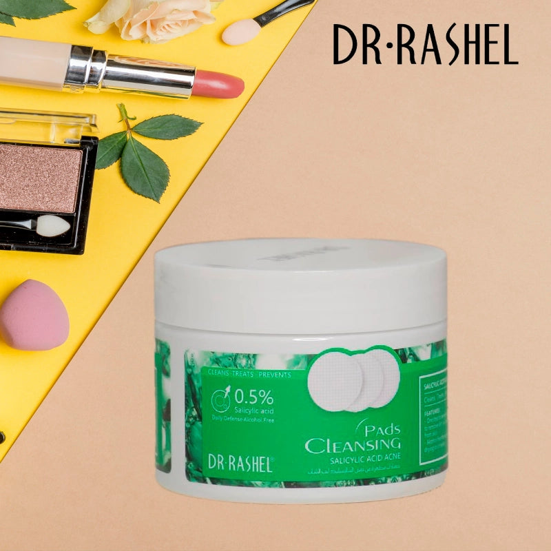 DR RASHEL Salicylic Acid Acne Cleansing Pads Facial Mask Acne Treatment Cotton Pads - 50 Dual - Textured Soft Pads - Green