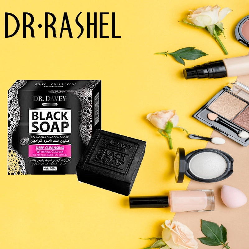 Dr.Rashel Collagen Charcoal Black Soap Deep Cleansing Facial Soap Tighten Pores, Acne & Oil Control - 100g