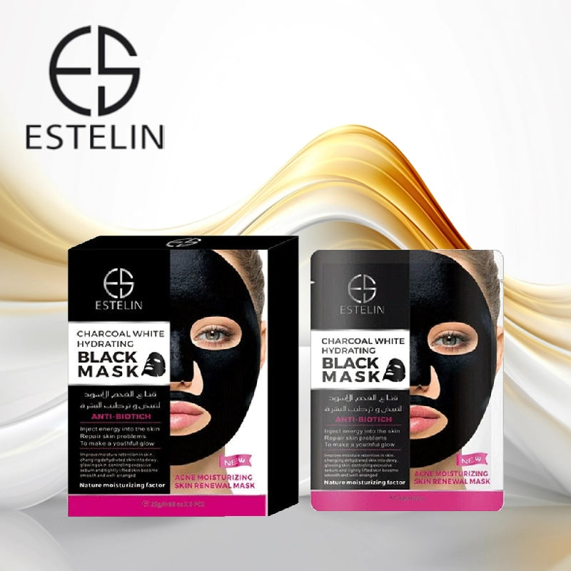 Estelin Charcoal White Hydrating Black Acne Moisturizing Skin Renewal Mask - 5-Mask