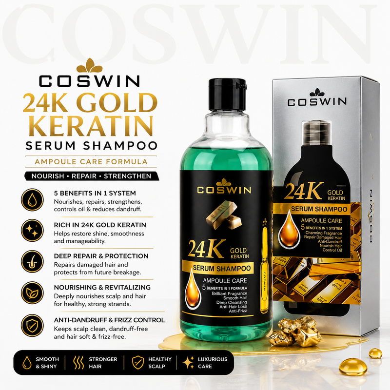 COSWIN 24K Gold Keratin Serum Shampoo – Ampoule Care Hair Repair & Anti-Frizz Formula