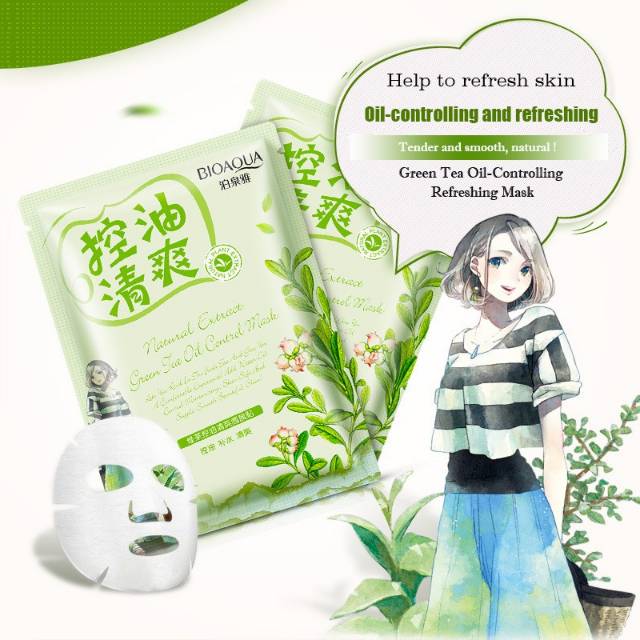 BIOAQUA Green Tea Extract Plant Essence Facial Sheet Mask