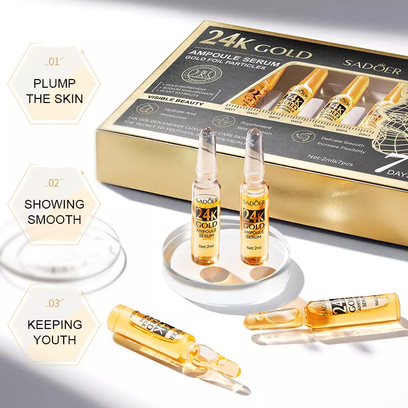 Sadoer Repair Tender Skin 24k Gold Ampoule Face Serum 7Pcs