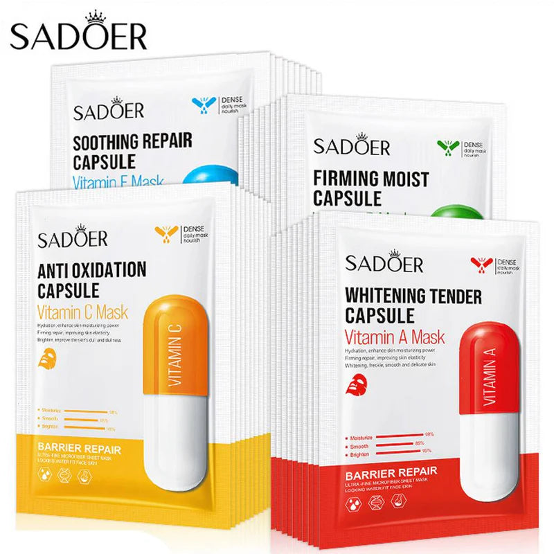 Sadoer Pack of 4 Vitamin Repair Antioxidant Whitening Capsule Facial Sheet Mask