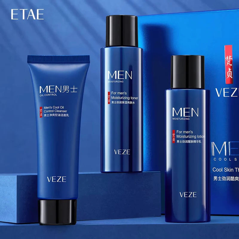 Veze Men Skin Care 3 in 1 Gift Set Cleanser, Toner and Toner Set