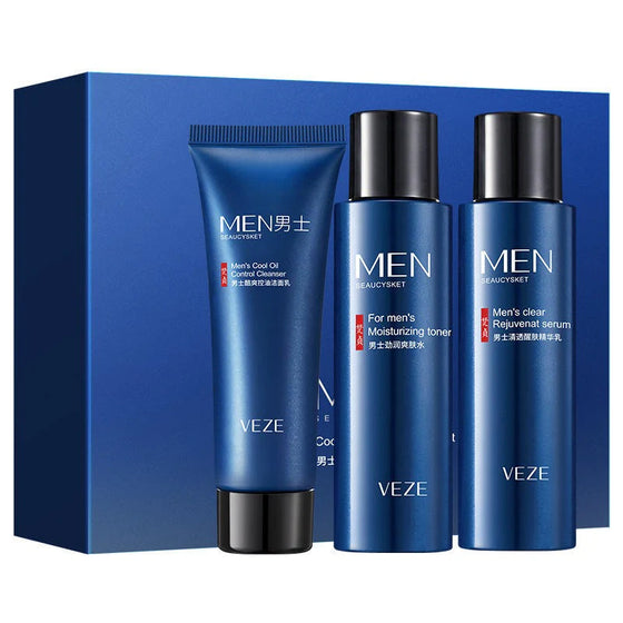Veze Men Skin Care 3 in 1 Gift Set Cleanser, Toner and Toner Set