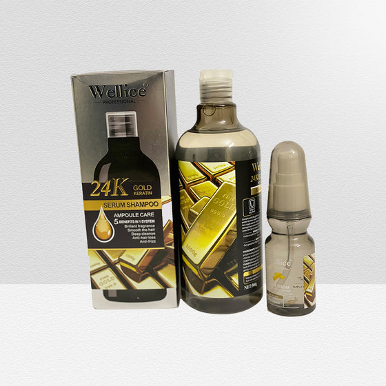 Wellice 24K Gold Keratin Shampoo & 24k Gold Hair Serum Deal