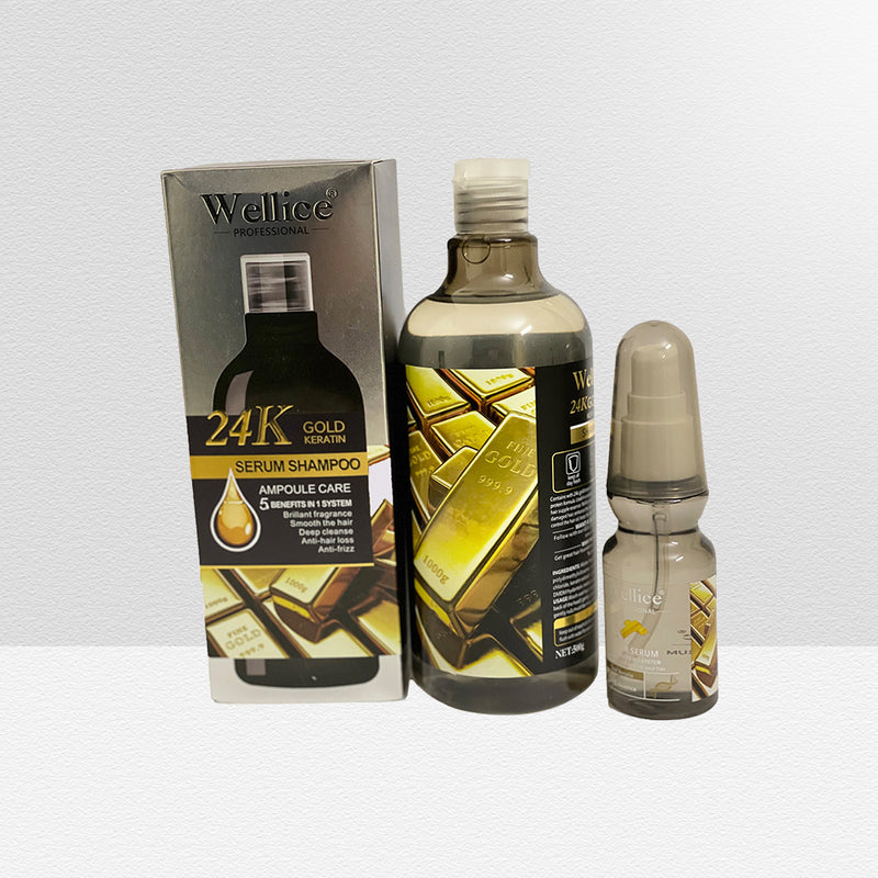 Wellice 24K Gold Keratin Shampoo & 24k Gold Hair Serum Deal