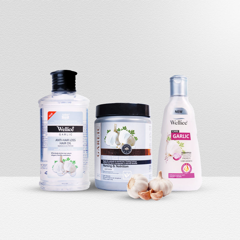 Wellice Dry and Damaged Hair Solution with Garlic Extract (Shampoo, Oil & Mask)