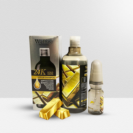 Wellice 24K Gold Keratin Shampoo & 24k Gold Hair Serum Deal