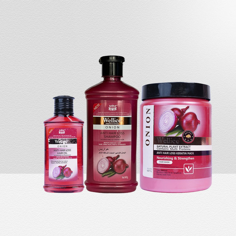 Wellice Hair Loss Solution with Onion Extract (Shampoo, Oil & Mask)